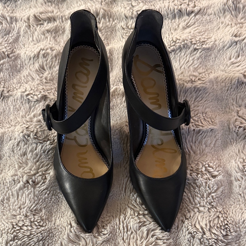 Sam Edelman Black Asymmetric Strap Pumps